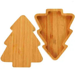 Plates 2 Pcs Cutlery Tray Christmas Tree Plate Xmas Shaped Fruit Serving Dish Bamboo Dinner Child