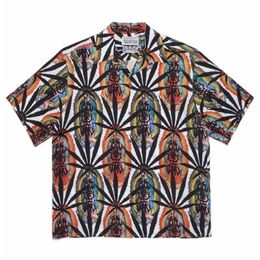 Men's T-Shirts Summer Print Graffiti Casual Loose Cuban Collar WACKO MARIA Vacation Tour Mens And Womens Short-Sleeved Shirt T-Shirts J240402