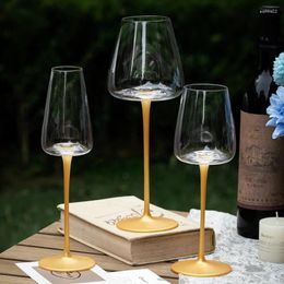 Wine Glasses 2 Pc Gold Stem Goblet European Luxury Wedding Party Glassware Crystal Glass Bordeaux Champagne Sherry Cup Wholesale