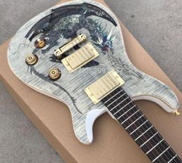 Paul Smith Private Stock Dragon 2000 White Grey Flame Maple Top Electric Guitar Dragon Abalone Pearl Inlaid Top Wood Body Bind8091586