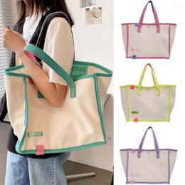 Totes Vegan Canvas Tote Bags Women Fashion Versatile Hasp Contrast Handbags Ladies Simple Casual Large Capacity Shopping Shoulder Bag