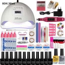 Rests Gambel Nail Set Uv Led Lamp Dryer with 18/12 Pcs Nail Gel Polish Kit Soak Off Manicure Tools Set Electric Nail Drill Nail Tools