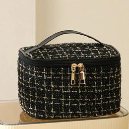 Storage Bags Ins Style Cosmetic Bag Luxury Tweed Large Capacity Travel Portable PU Makeup Pouch Handbag Toiletries Organiser