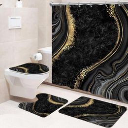 Shower Curtains 4pcs Set Doormat Curtain With Non-Slip Rugs Toilet Seat Cover Bath Carpet Durable Waterproof Bathroom Home Entrance Decor