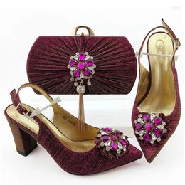 Dress Shoes Most Magenta Women Pumps With Crystal Style African Match Handbag Set QSL019 Heel 9CM