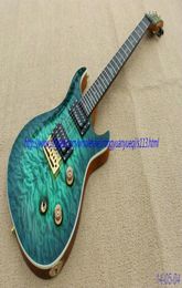 New brand electric guitar see thru green quilt flame body topgold parts one piece body and neck7644029