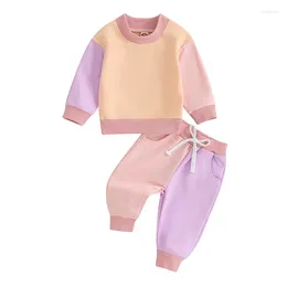 Clothing Sets Toddler Boy Girl Fall Clothes Contrast Color Long Sleeve Pullover Elastic Waist Pants 2Pcs Warm Outfit