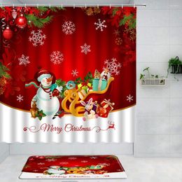 Shower Curtains 2pcs Christmas Curtain Set Snowman Gift Winter Kid Decor Fabrics Red Anti Slip Bath Mat Bathroom Accessories