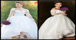 Elegant Sweetheart Off Shoulder Long Sleeve Wedding Dresses 2017 Lace Beaded High Low Wedding Dress Arabic Wedding Gowns6171260