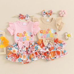 Clothing Sets Born Baby Girl Summer Outfits Cute Short Sleeve Letter Romper Tops Ruffled Floral Shorts Headband 3Pcs Infants