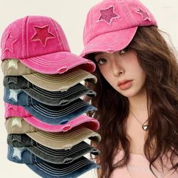 Ball Caps 2024 Y2K Summer Hole Star Baseball Washed Denim Cap Snapback Hats Fashion Outdoor Sport Sunscreen Hat Casquette Gorras