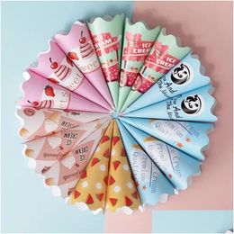 Ice Cream Tools 500Pcs Cone Holder Printing Paper Er Sleeve Disposable Cones Tray Diy Home Truck Summer Beach Party Supplies Drop Deli Dh3Ne