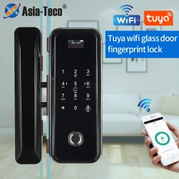Lock Factory Direct Sale Wifi Tuya App Fingerprint Office Glass Door Lock APP/Finger/Card/Code/Remote Control Unlocking Builtin Wifi