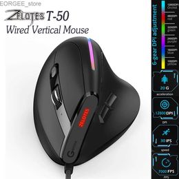 Mice ZELOTES T-50 wired vertical RGB gaming mouse optical mouse 9Buttons 12800 DPI adjustable PC laptop Y240407