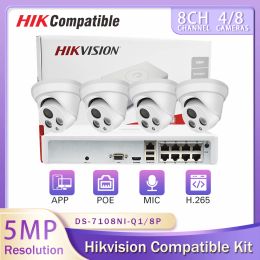 System Hikvision Compatible Kit CCTV 5MP 8CH POE NVR DS7108NIQ1/8P Home Security System Outdoor Mic Motion Detect Video Surveillance