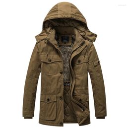 Men's Jackets Cold Warm Multi-Pocket Hooded Zipper Windbreaker Casual Padded Long Outdoor Camping Windproof Waterproof Jacket