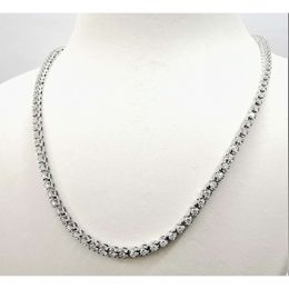 Iced Out 5Mm Round Cut Pass Tester Real Moissanite Tennis Necklace Sier Plated 20Inches In Length For Unisex Party