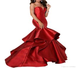 New Designer Mermaid satin Prom Dresses laceup Spaghetti Ruffles Sweep Train Evening Gowns Pageant Dress Formal4238131