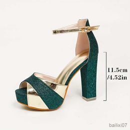 Dress Shoes Womens Glitter Block Heeled Sandals Fashion Peep Toe Ankle Strap Platform High Heels Suitable For Party Banquet Evening