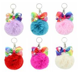 JoJo Siwa solid Pom Pom with Rainbow Bow Keychain 6 styles the gift for girls3966675