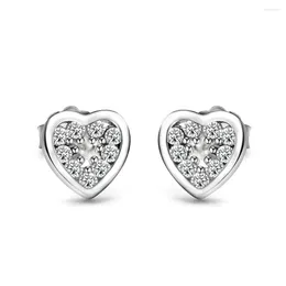 Stud Earrings Pure 925 Sterling Silver Heart Love For Women Clear CZ Jewellery Wedding Engagement Anniversary Gift