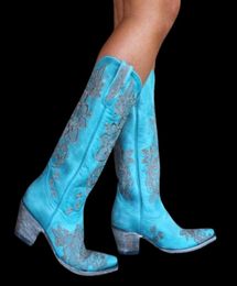 Boots SaraIris Big Size 43 Retro Embroidery Cowboy Cowgirl Western Chunky Pointed Toe Mid Calf Casual Rome Shoes5782542