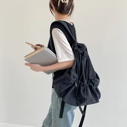 Backpack Fashion Ruched Drawstring Backpacks For Women Harajuku Nylon Girl School Light Weight Students Bag Travel Female