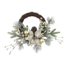 Decorative Flowers Christmas Wreath With Lights Round Holiday Party Decor Rattan For Wall Indoor Wedding Xmas Outside