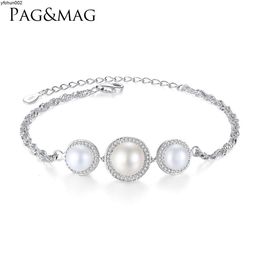 Pag Mag S925 Sterling Silver Bracelet Inlaid with 3a Zircon Freshwater Pearl Fashion Jewellery Pau1