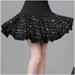 Stage Wear Swing Skirt Latin Dance Women Practise Clothes Square Sequins Short Ballroom Competition Drop Delivery Apparel Dhlqj