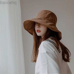 Wide Brim Hats Bucket Hats 12cm Wide Brim Bucket Hat Women Outdoor Summer Foldable Big Brim Sun Hats Large 100% Cotton Panama Bob 240407