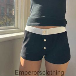 Wind contrasting Colour pit stripe buckle low waisted slim knit shorts with spicy girl design casual and versatile slimming hot pants