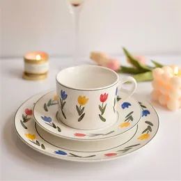 Cups Saucers Ceramic Coffee Set Milk Tea Mugs & Kitchen Drinkware Birthday Presents Wedding Gifts Flower Finished 200ML