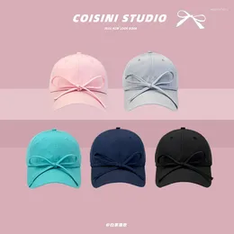 Ball Caps 2024 Sweet Bow Strap Pink Quick-drying Women's Hats Summer Korean Fashion Versatile Sunscreen Baseball Men Gorras