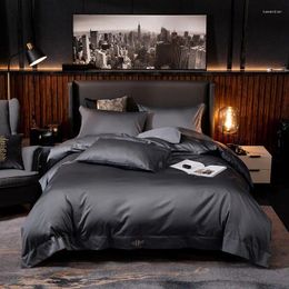 Bedding Sets Simple Pure Color Set 300TC Egyptian Cotton Twin King Size Family Flat/Fitted Sheet Duvet Cover3/4pcs For Home El