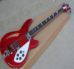 Factory Custom Semihollow Red Electric Bass Guitar with White PickguardRosewood Fingerboard5 KnobsOffer Customized2241587