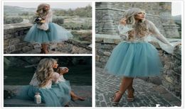 Two piece lace tulle homecoming dress knelength long sleeves jewel elegant country cocktail party dress holiday dress3602237