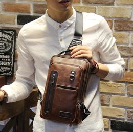 Crazy Horse PU Leather Men Backpack Vintage Male Students School Bags Fashion Man One Shoulder Backpack Chest Bags Brown Vintage4079922