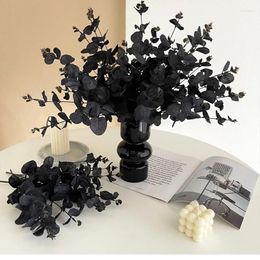 Decorative Flowers 4Forks Artificial Black Eucalyptus Branches Wedding Simulation Leaves Living Room Home Decoration Arrangement