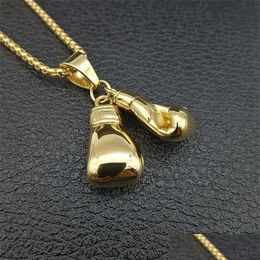 Pendant Necklaces Hip Hop Pair Boxing Glove Pendants For Men 14K Yellow Gold Necklace Male Hiphop Jewellery Drop Delivery Dhmcy