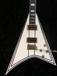 Exclusive Randy Rhoads RR 1 Black Pinstripe White Flying V Electric Guitar Gold Hardware Block MOP Inlay Tremolo Tailpiece1355826
