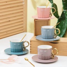 Cups Saucers Ceramic Coffee Cup And Saucer Set With Spoon Golden Handle Mug Afternoon Tea Juice Water Drink Breakfast Milk Gift 240ML