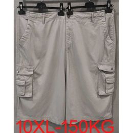 Men's Shorts Summer Plus size 10XL shorts 100% cotton shorts high waisted fat pants mens pocket with zipper beach pants 9XL 10XL 150KG 46 50 J240407