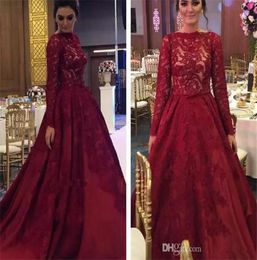 Burgundy Arabic Muslim Long Sleeves Evening Dresses 2019 New A Line Satin Ball Gown Prom Dress Plus Size Custom Made Formal Party 9079411
