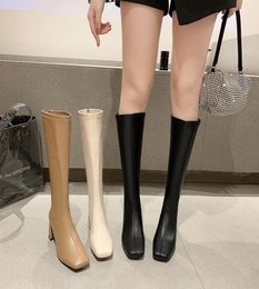 2022 White Black White Women Knee High Boots PU Leather Pointed Toe Ladies Long Boots Short Plush Women Winter Boots3611686
