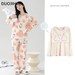 Home Clothing DUOJIHUI Sweet Printing Basic Pyjamas For Women Chic Bra Pullover Loose Casual Pant Fashion Simple Autumn Female Set