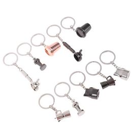 Keychains Lanyards Creative barista coffee tampering keychain machine handle Moka Pitcher portable espresso accessory gift Q240403