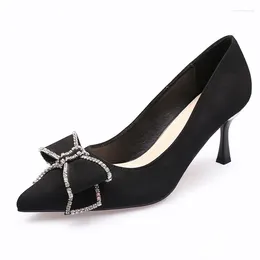 Dress Shoes 2024 Single For Women Spring And Summer Sexy Pointy Rhinestone Black Women's Thin Heels High-heel Woman Zapatos Mujer