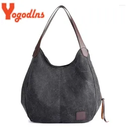 Totes Yogodlns Vintage Canvas Handbag Women Large Capacity Shoulder Bag Casual Handle Fashion Lady Shopping Bolso
