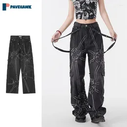 Men's Jeans Hip Hop Gothic Man Wash Patch Multi Pocket Denim Pants High Street Punk Woman Harajuku Retro Wide Leg Cowboy Trousers